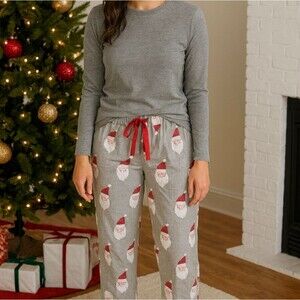 J.Crew Women S Gray Drawstring Pajama Pants White Trim 100% Cotton Cropped Thin